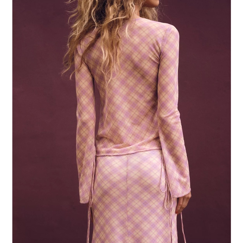 Zara Plaid Pink PRINTED TULLE SHIRT - Picture 4 of 9
